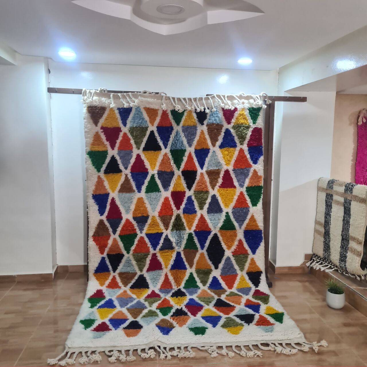 Colorful handmade wool Berber rug 250 x 150 cm