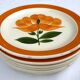 Set 6 assiettes Gien fleur orange 1970 décor peint à la main