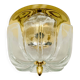 1 of 2 Large Brass and Floral Ice Glass Flush Light by Glashütte Limburg