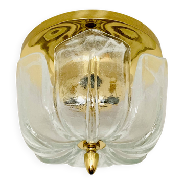 1 de 2 Grand plafonnier en laiton et verre à fleurs de Glashütte Limburg