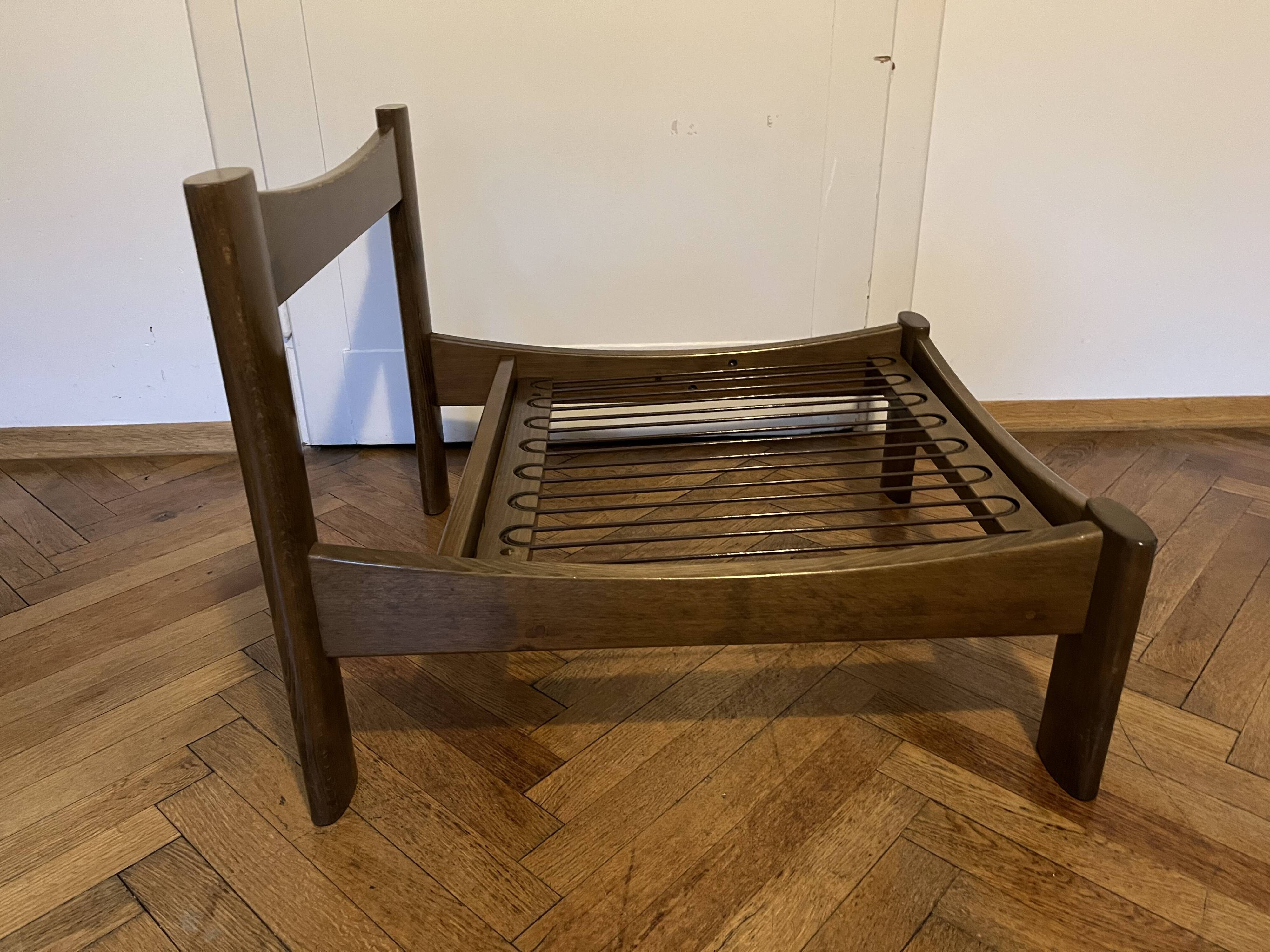 Sling chair in wood and green leather, germany, 1970s