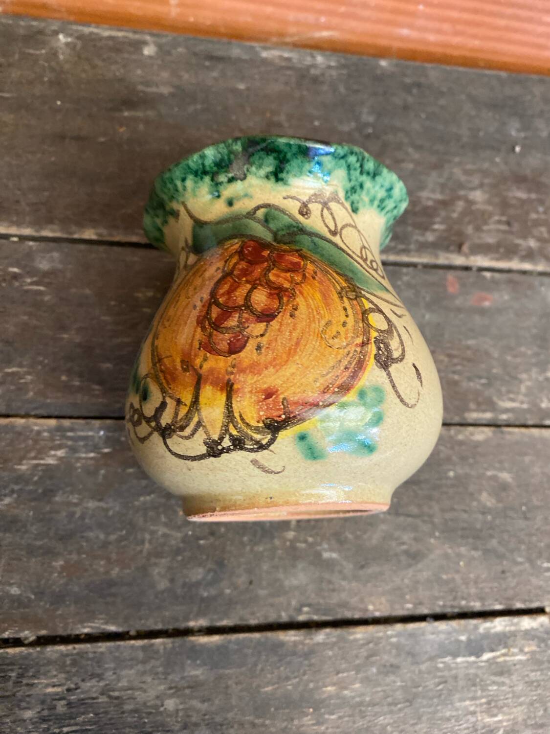 Vintage 1970s Beige Ceramic Vase with Painted Decoration