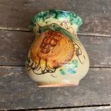 Vintage 1970s Beige Ceramic Vase with Painted Decoration