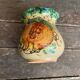 Vintage 1970s Beige Ceramic Vase with Painted Decoration