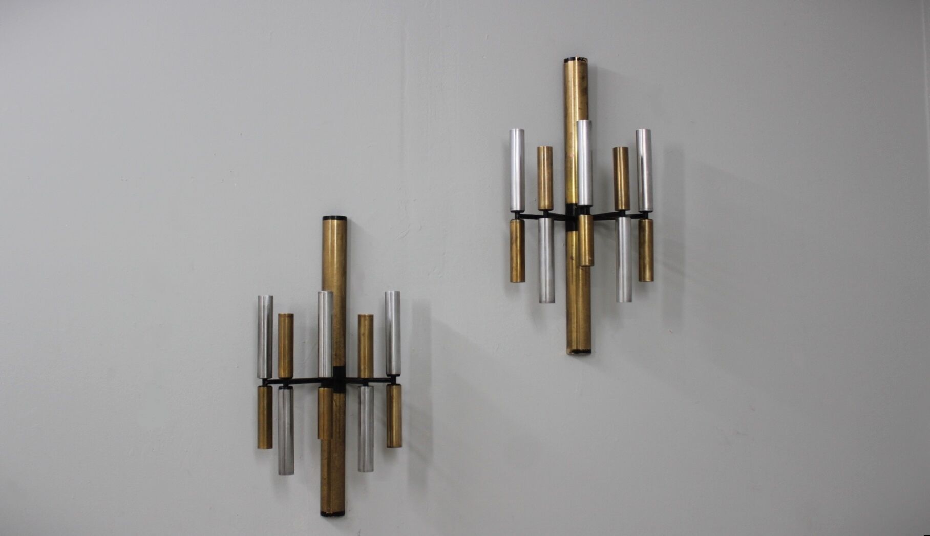 Stilnovo brass and aluminun tubes sconces 1950s