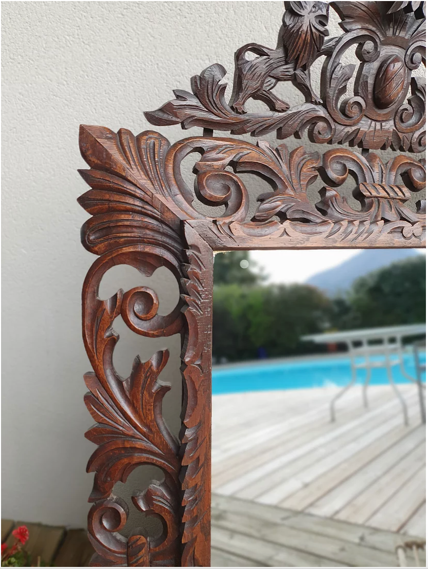 Old wood mirror carved 112x88cm
