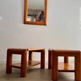 Old mirror in solid elm design from the 70s vintage brutalist style