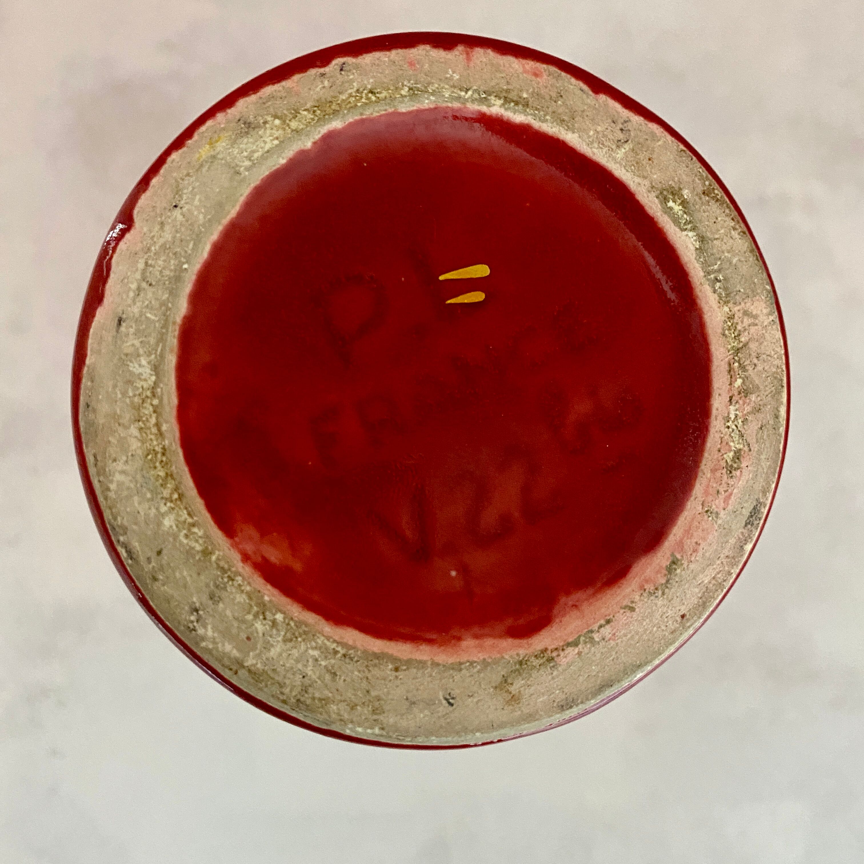 Vase vintage art déco en céramique rouge et dorée