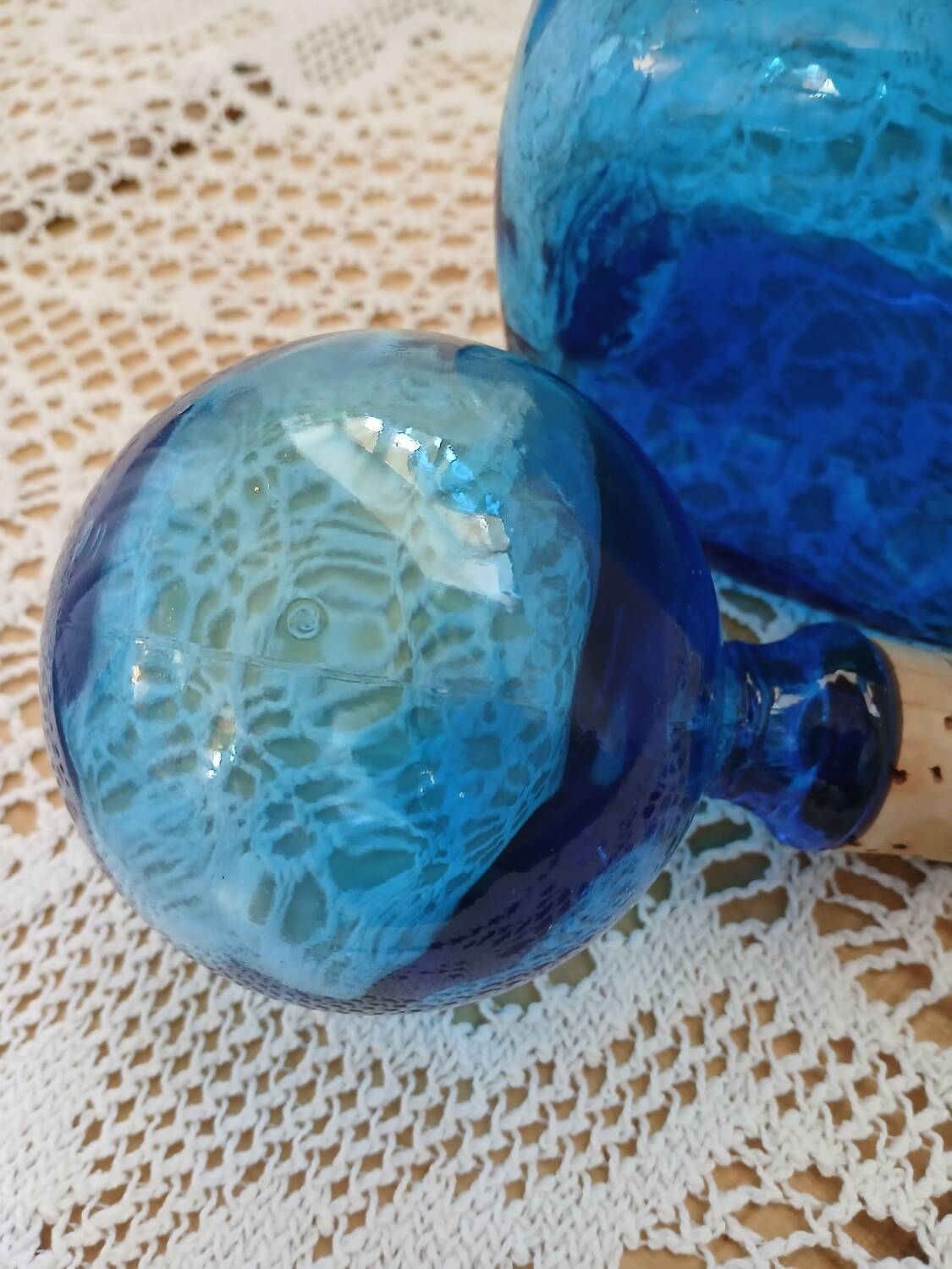Blue embossed glass carafe