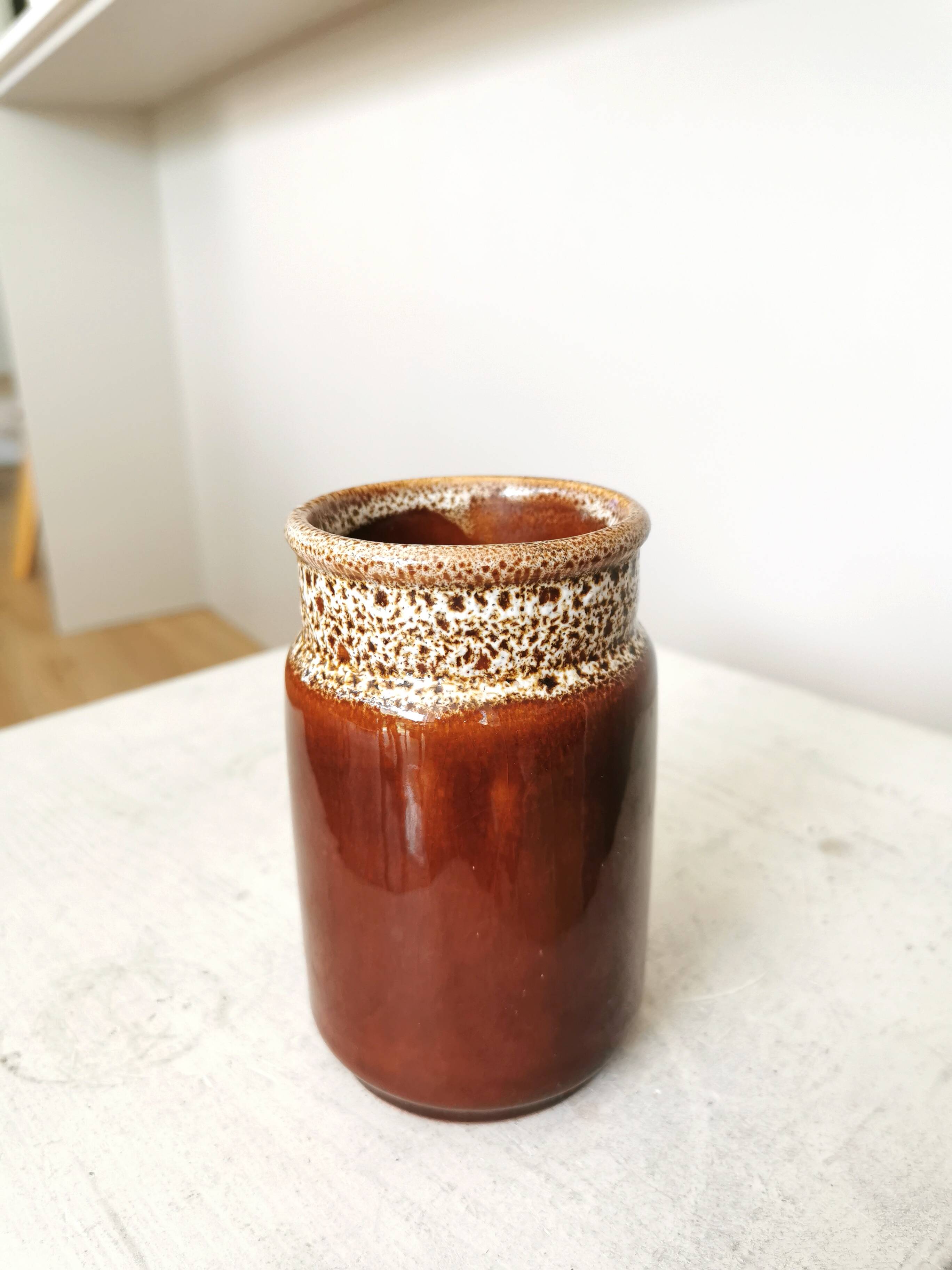 Vintage KIL Yugoslavia Ceramic Vase: Speckled Brown Glaze, 1970s Rustic Pot