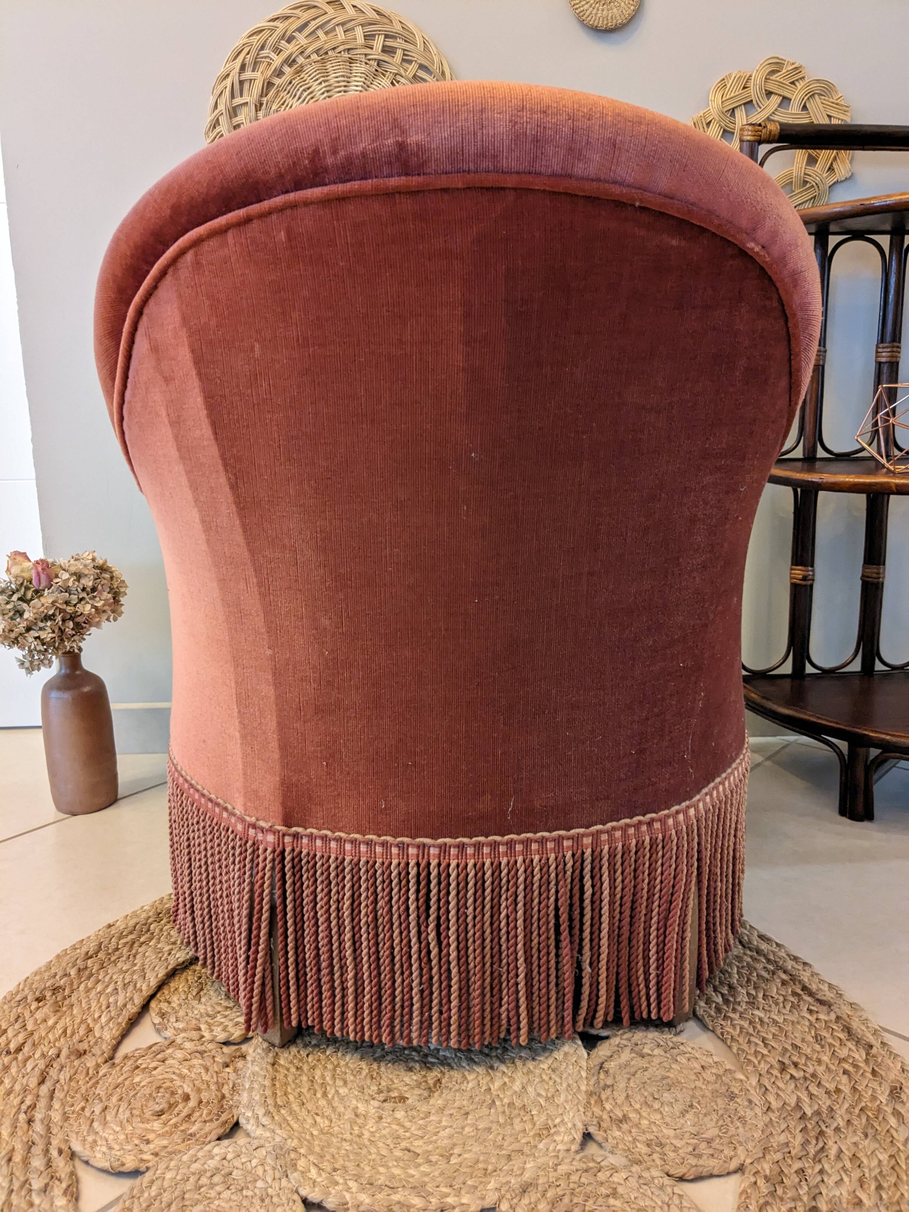 Fauteuil crapaud velours rose