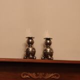Pair of Mid-Century Swedish Nickle Candle Holders ALB Lindstrom Eskiltuna