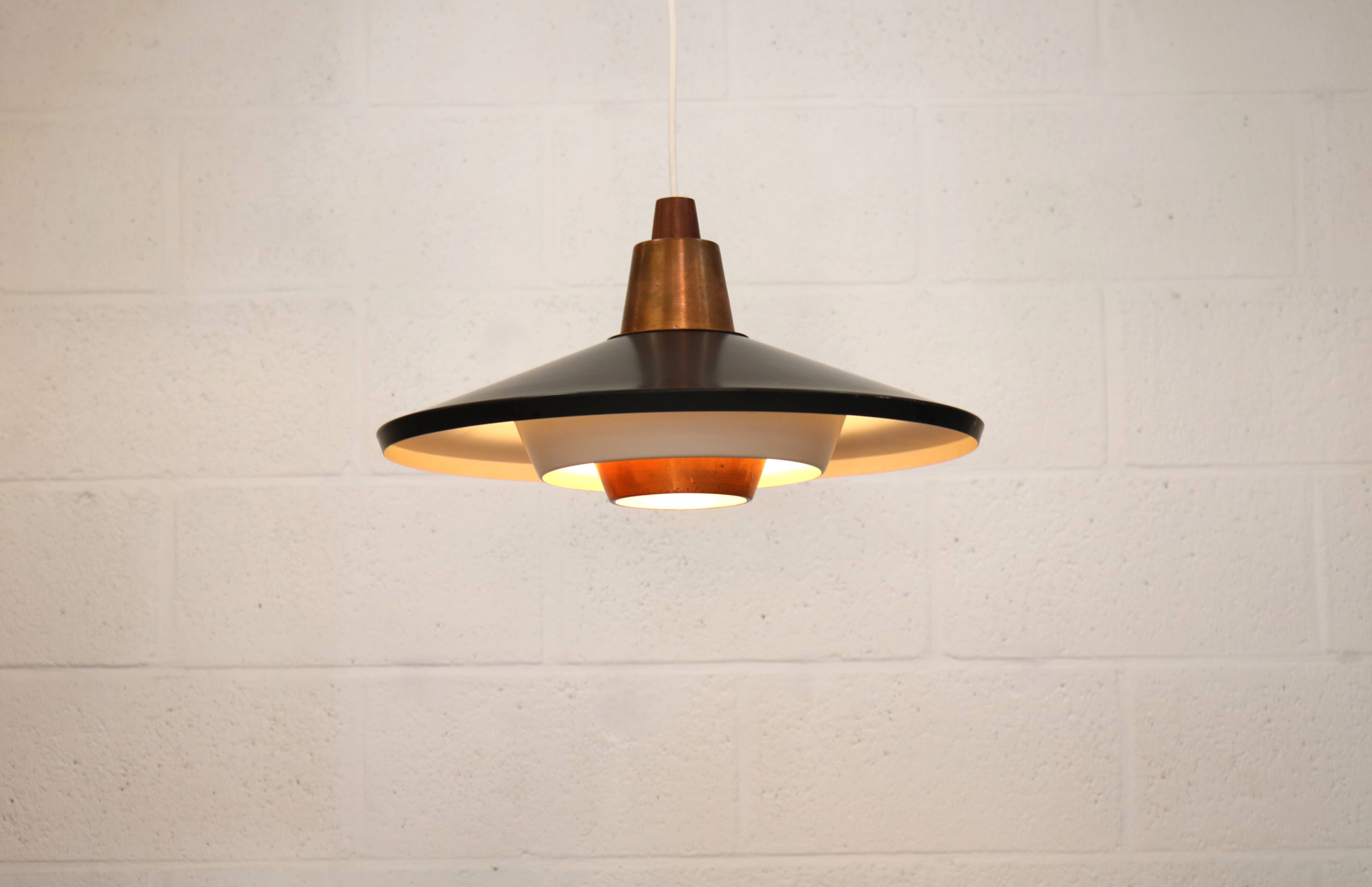 Rare Mid-Century Danish design lamp ,1960s -black&white metal& solid copper