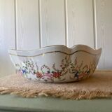 Old hollow porcelain dish with floral decoration and gold trim