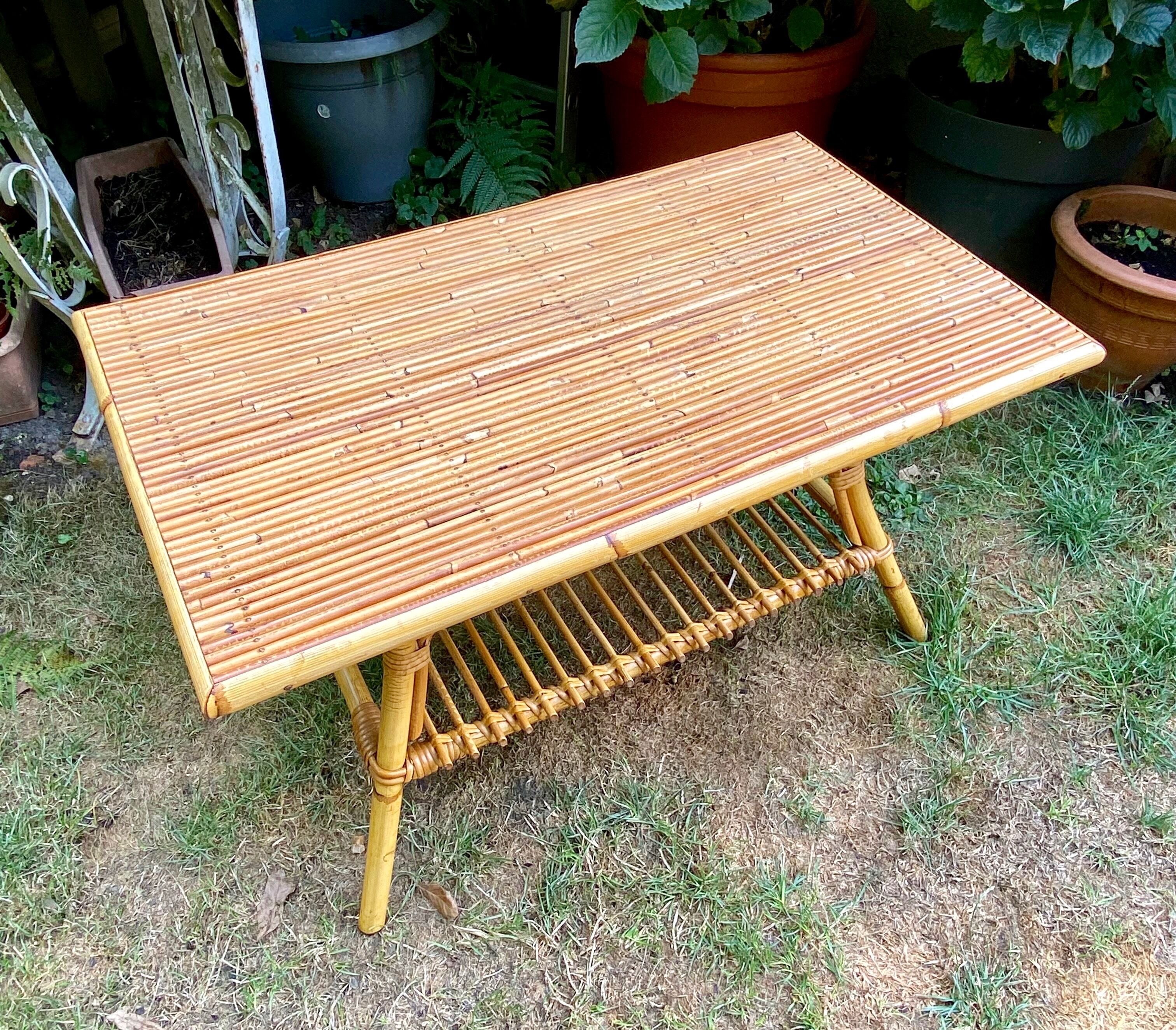 Coffee table in bamboo and rattan 70s