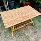 Coffee table in bamboo and rattan 70s