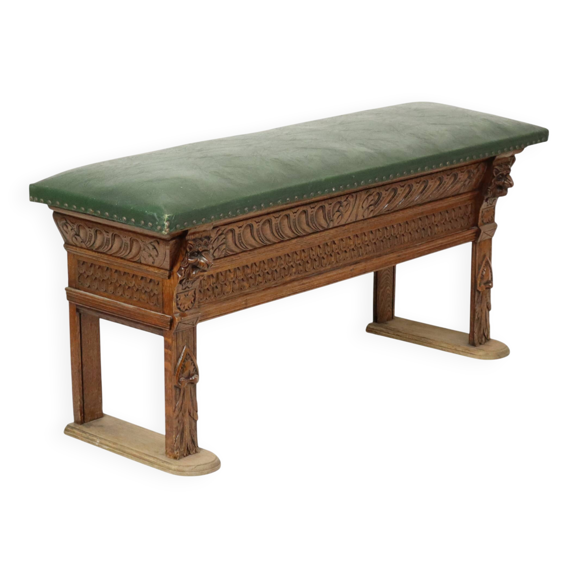 Antique Bench Carved Oak Church Renaissance Revival