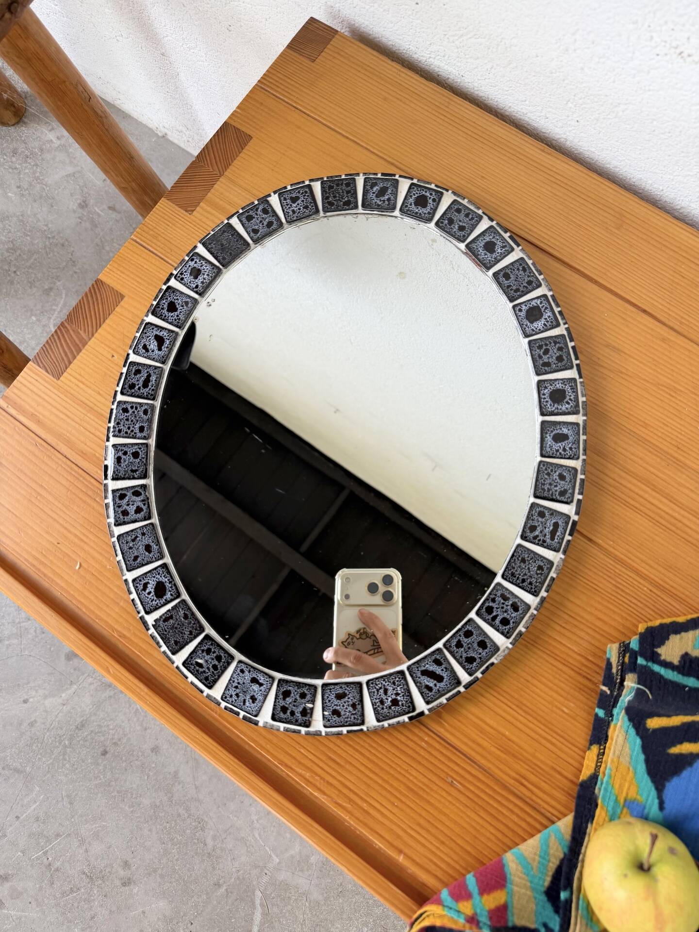 Oval ceramic mosaic mirror from the 50s/60s.
