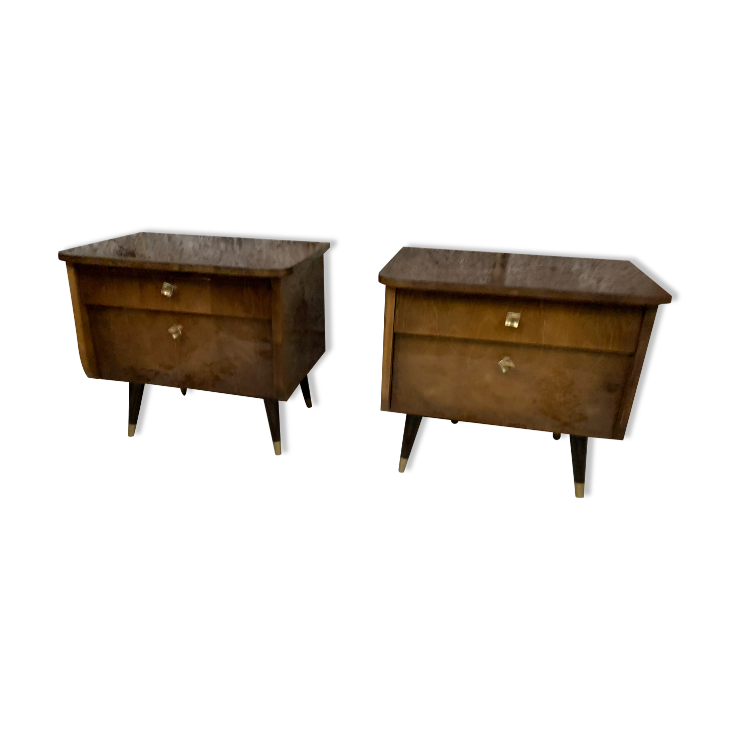Pair of night tables feet compass bedside end of vintage sofa old 1950 1960 retro