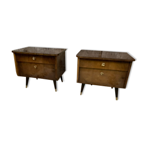 Paire de tables de nuit pieds compas chevet bout de canapé vintage ancien 1950 1960 rétro