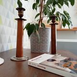 Pair of antique folk art candlesticks