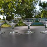 4 original antique champagne glasses in Belgian engraved glass