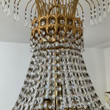Brass chandelier and crystal tassel waterfall