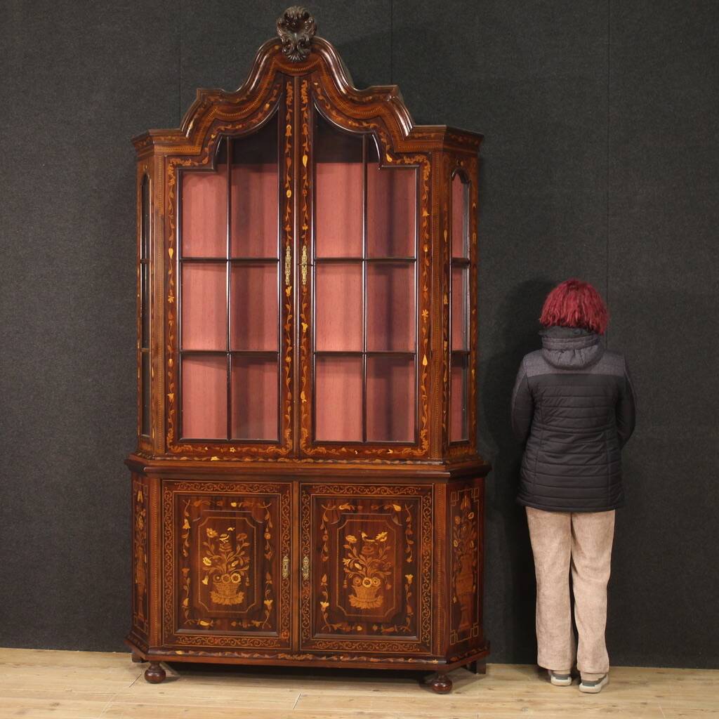 Dutch marquetry display cabinet from the 20th century