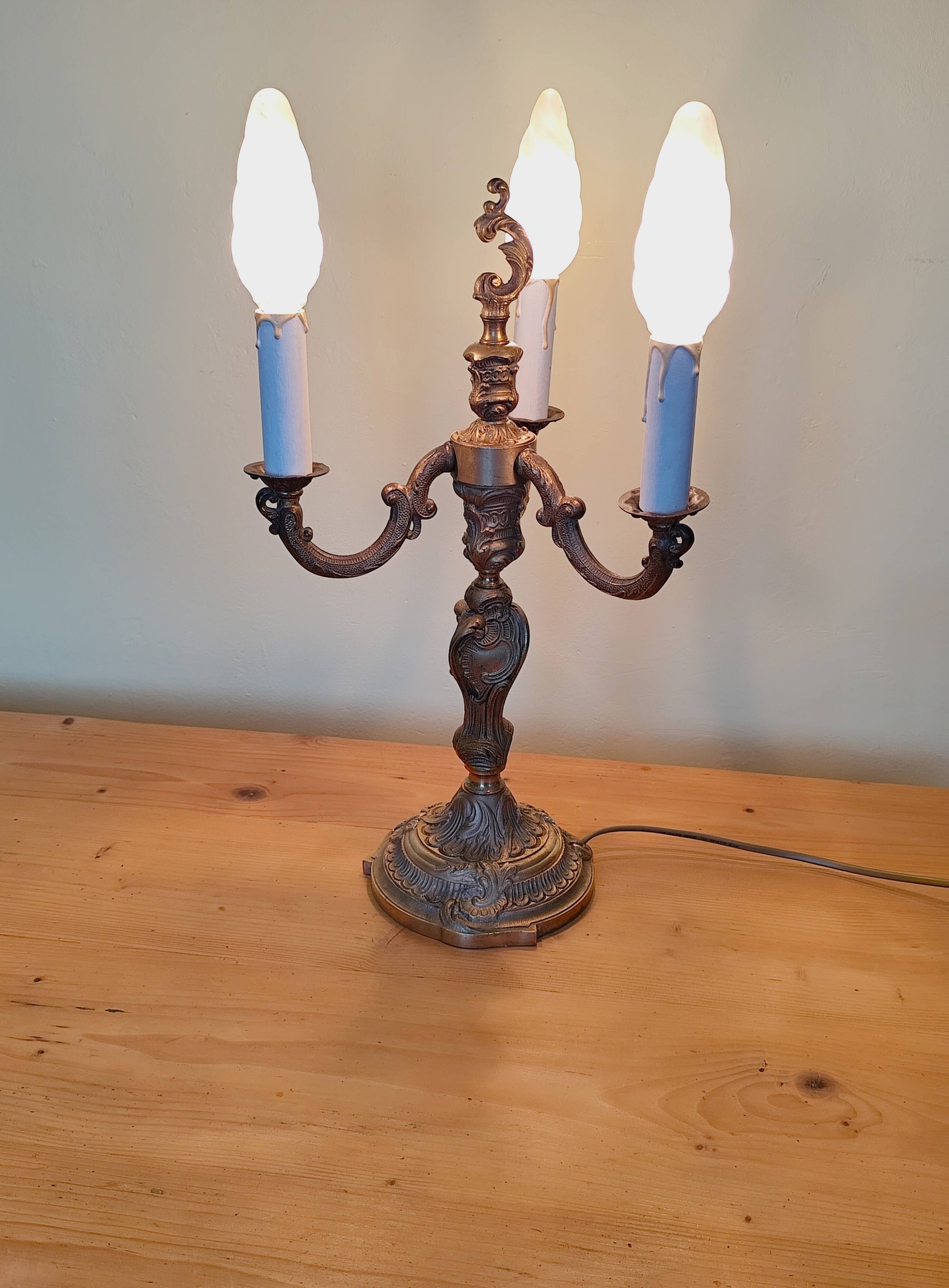 bronze 3-light chandelier, rococo style desk lamp