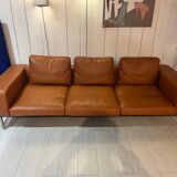 Minimalist 3-seater cognac leather sofa