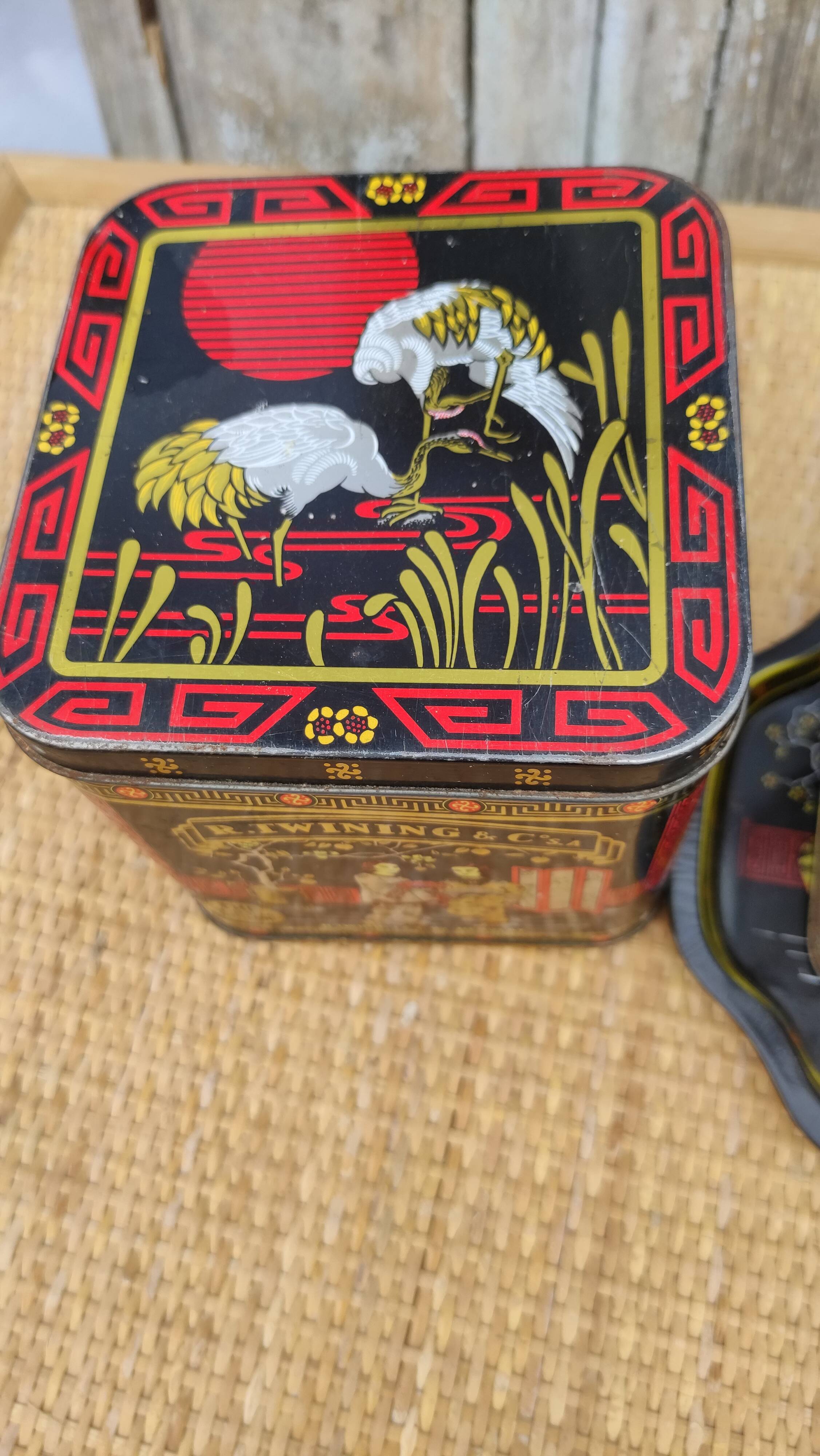 Vintage white metal tea boxes