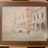 Watercolor painting signed lower right "view of animated venice" in its frame