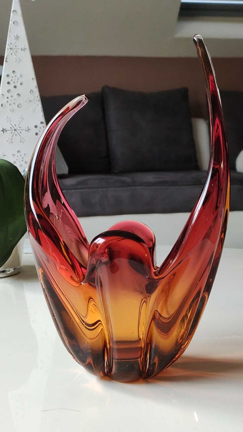 Empty pocket/Cutting/Centerpiece Murano, in blown Art glass. Floral shape/tulip