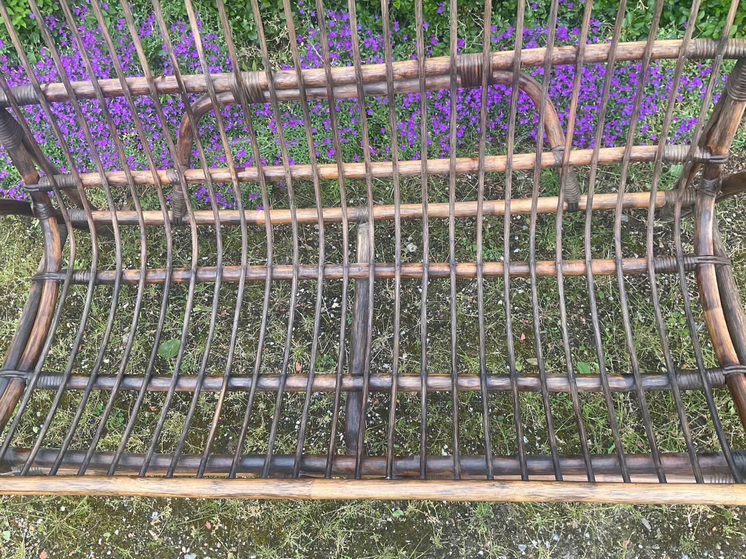 Vintage rattan bench from the 60s