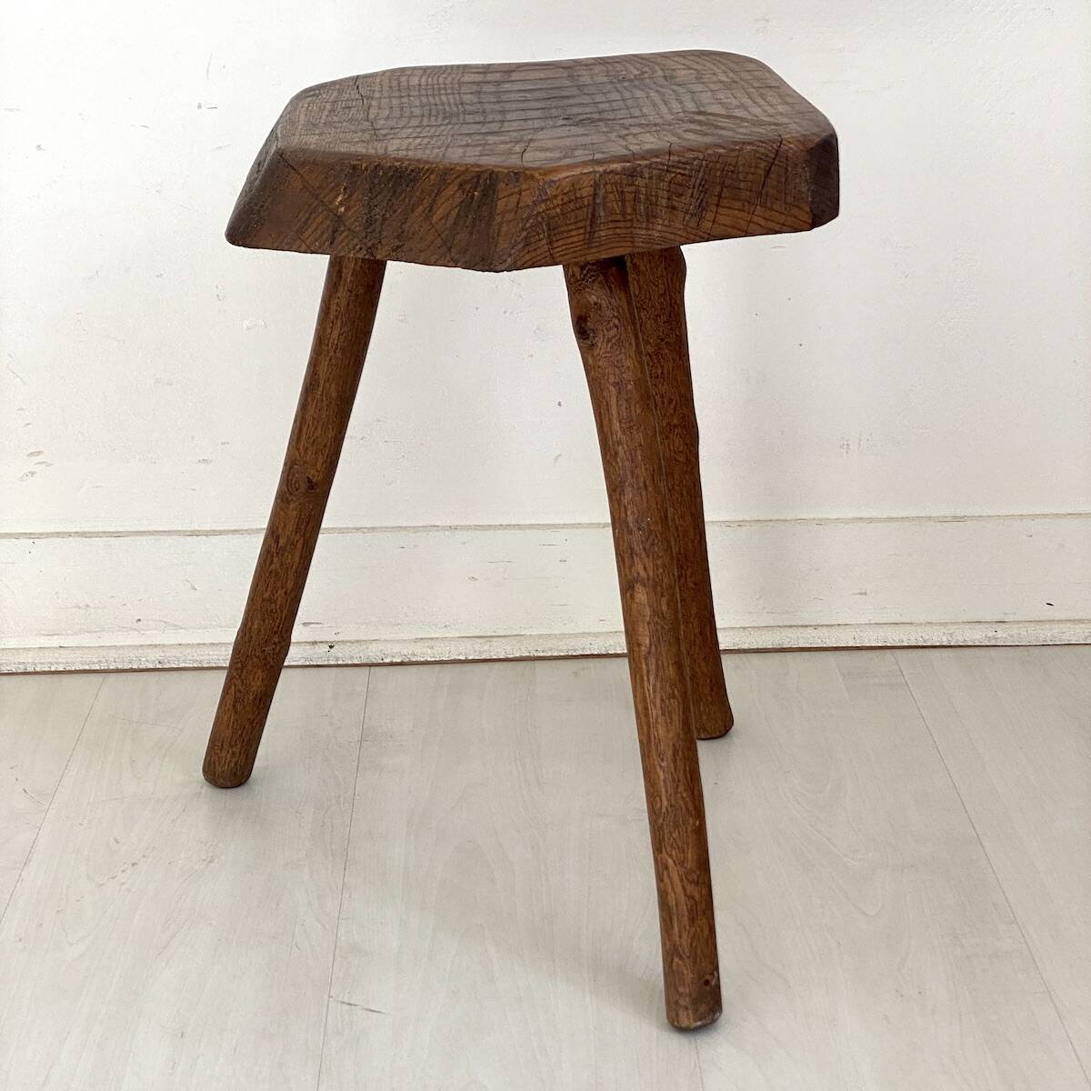 Brutalist stool in solid oak