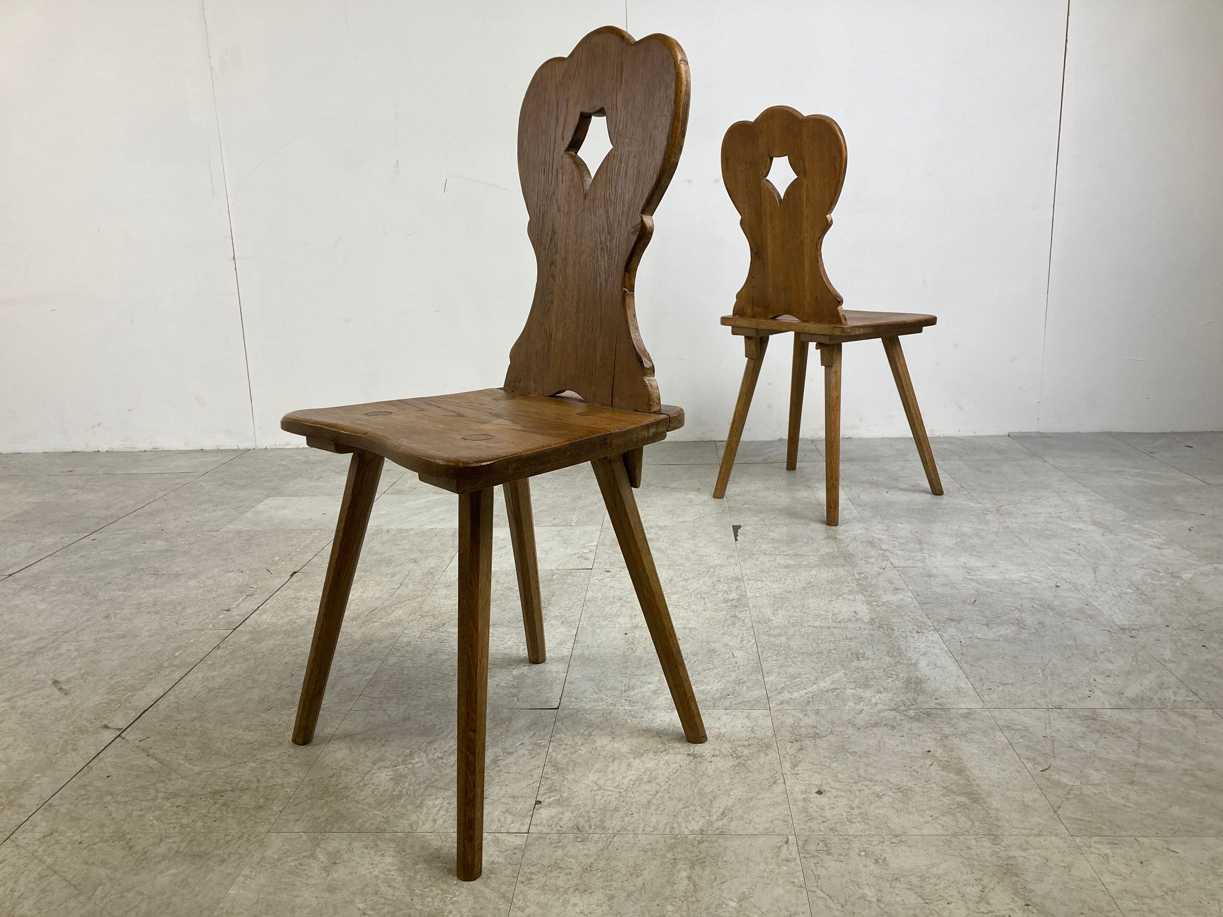 Vintage oak brutalist chairs, 1960s