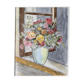 Watercolor painting "Bouquet of flowers on the window" + frame