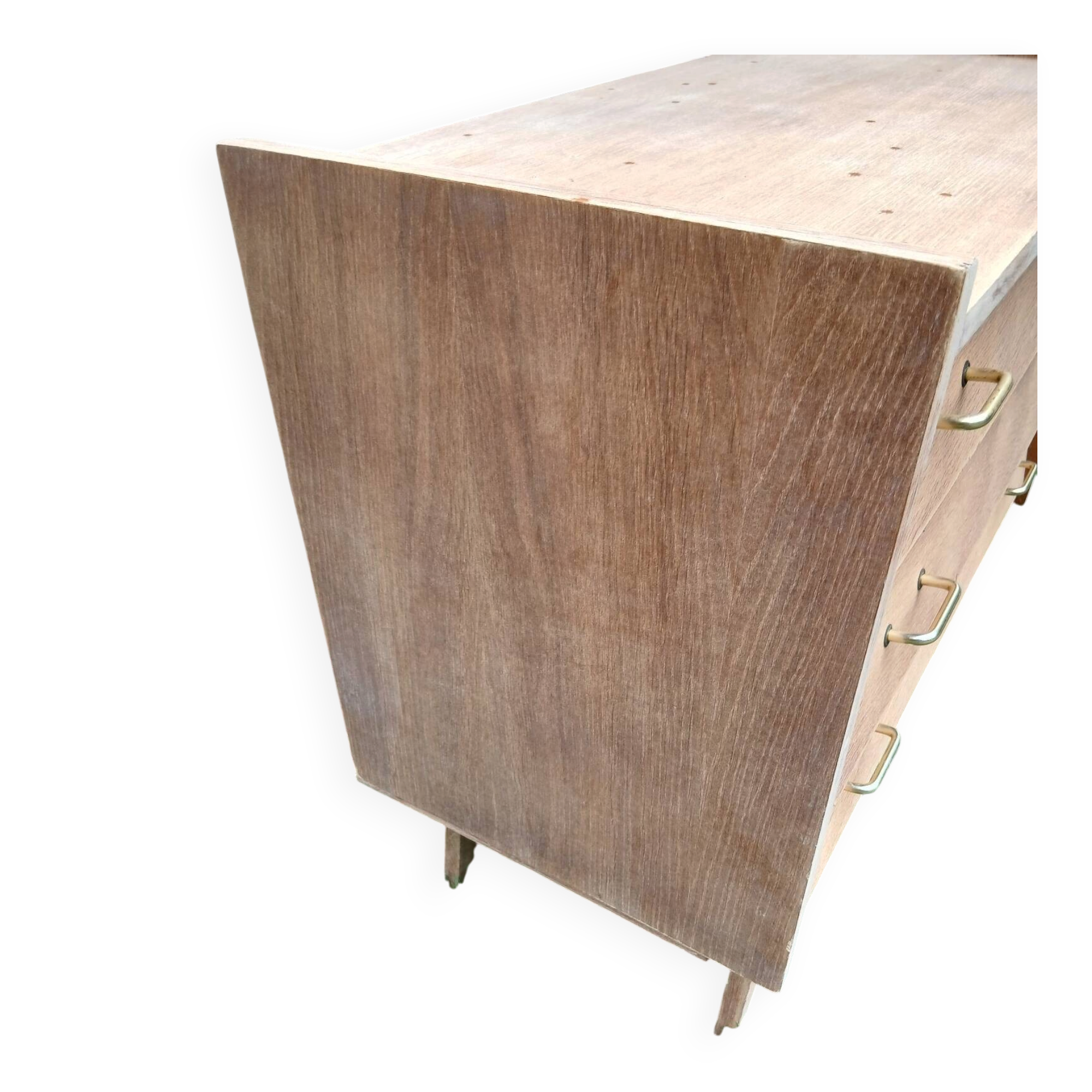 Commode 3 tiroirs pieds compas bois brut