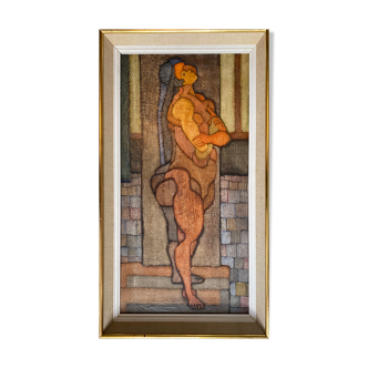 Post cubist painting "Long-haired Naked" HST Signed 1958/59