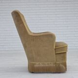 1970s, Danish highback back armchair, light green furniture velour.