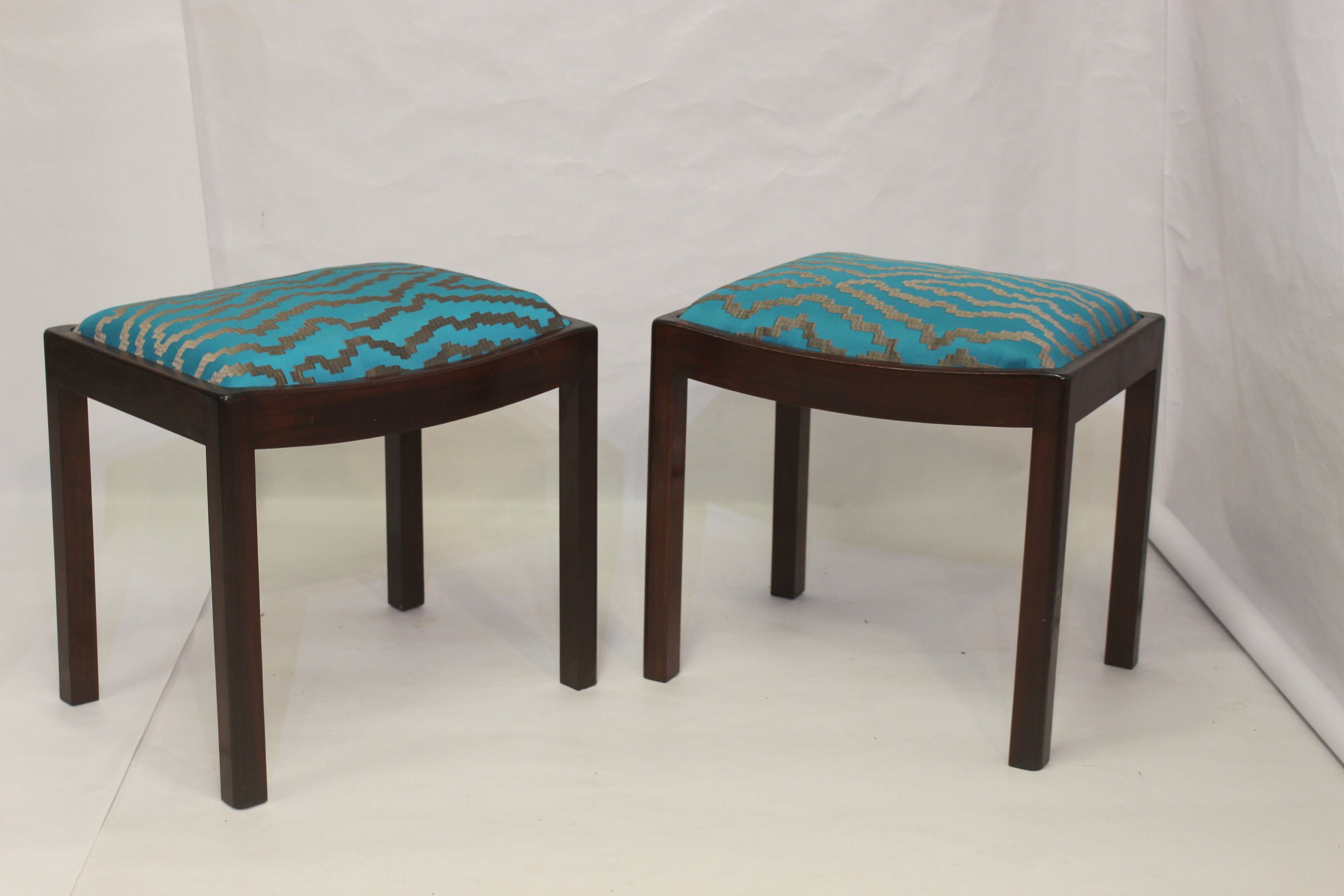 Pair of 50s/60s designer stools in jacquard fabric.
