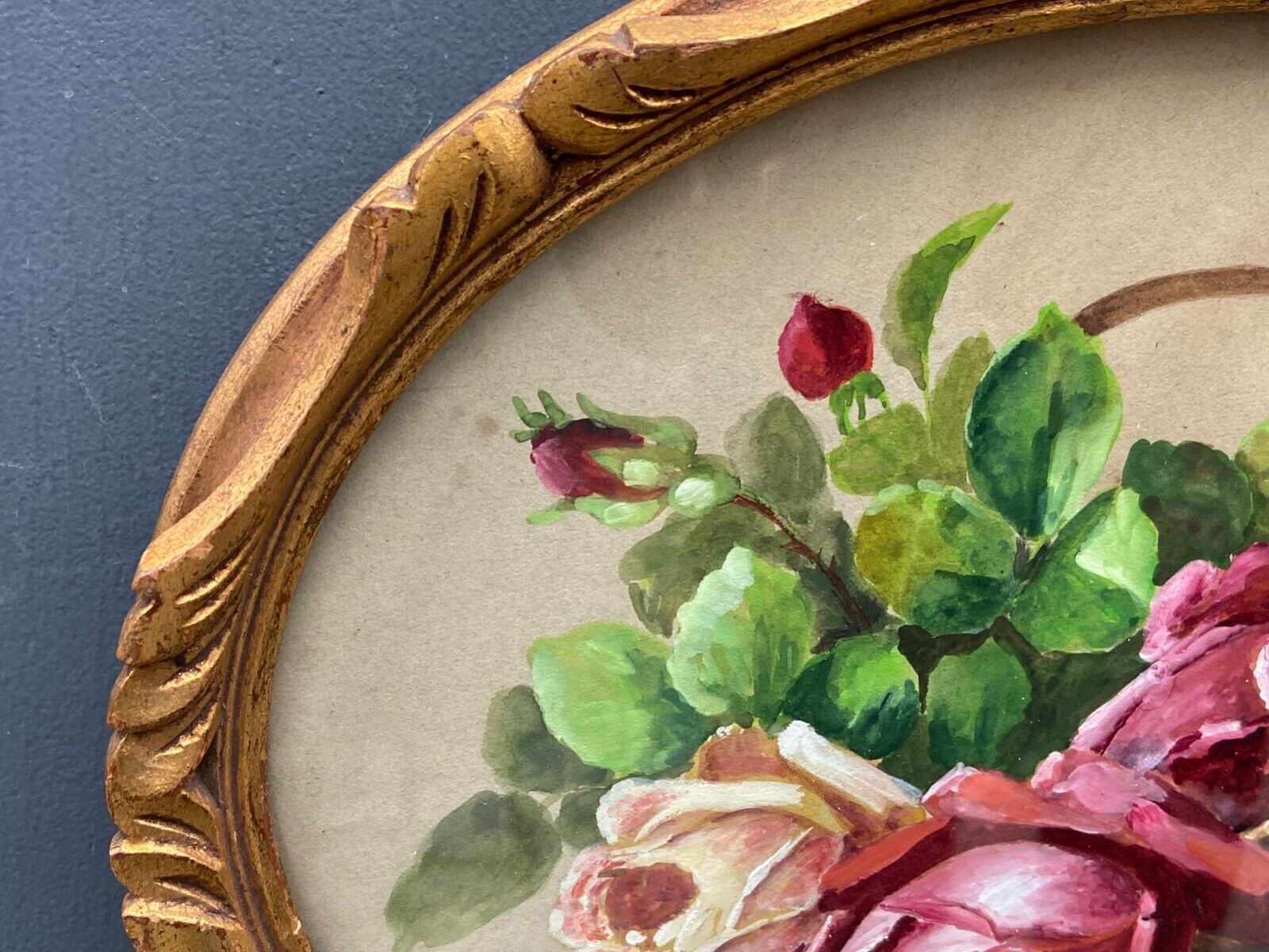 Aquarelle sur papier par A.Euget Barry bouquet de fleurs cadre dore