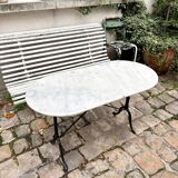 Oblong bistro table in grey marble and black cast iron