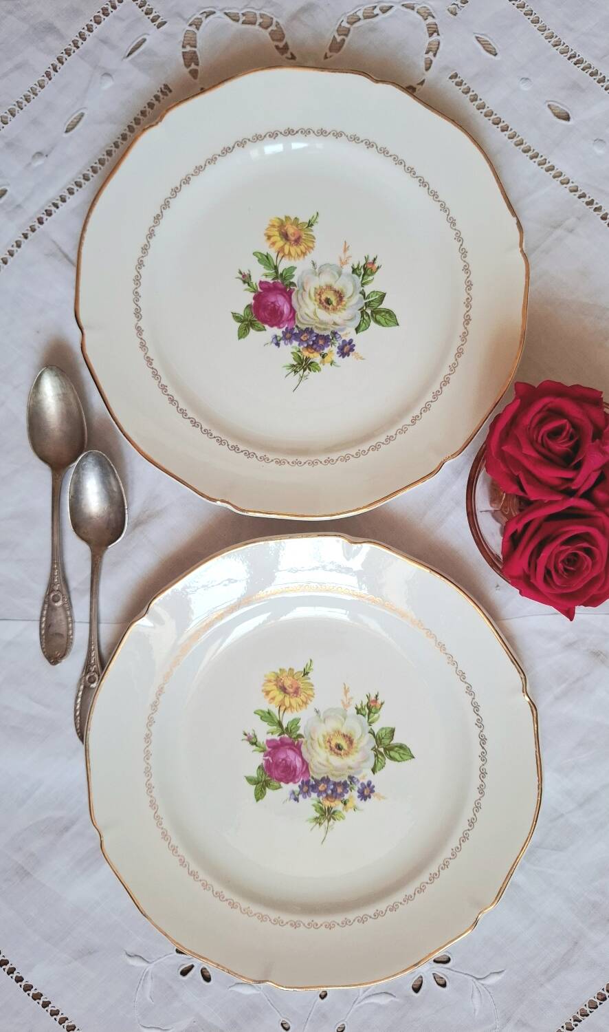 Old mismatched earthenware dessert plates