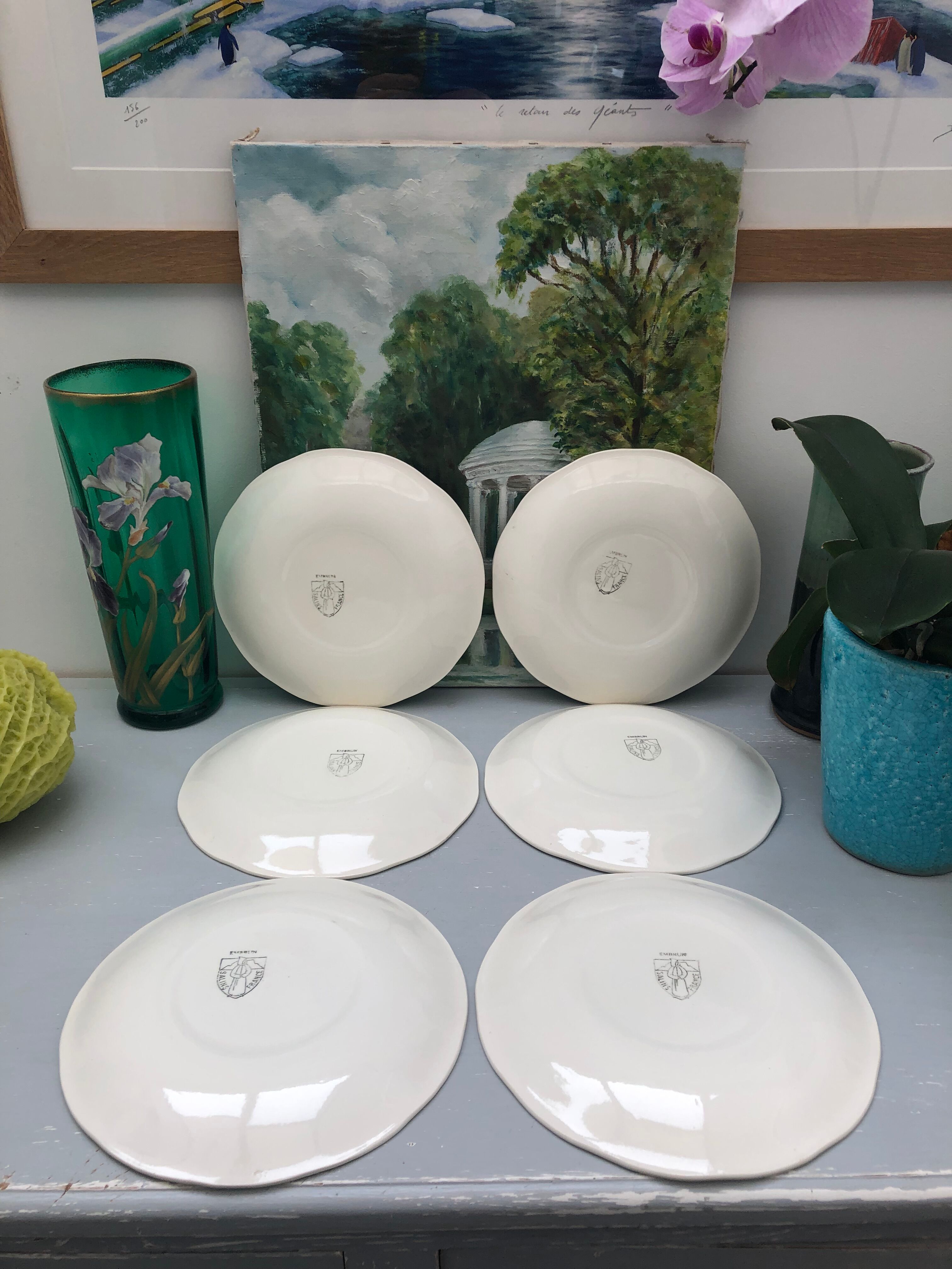 Lots of 6 flat plates model embrun, with floral motifs. Stamped Salins France