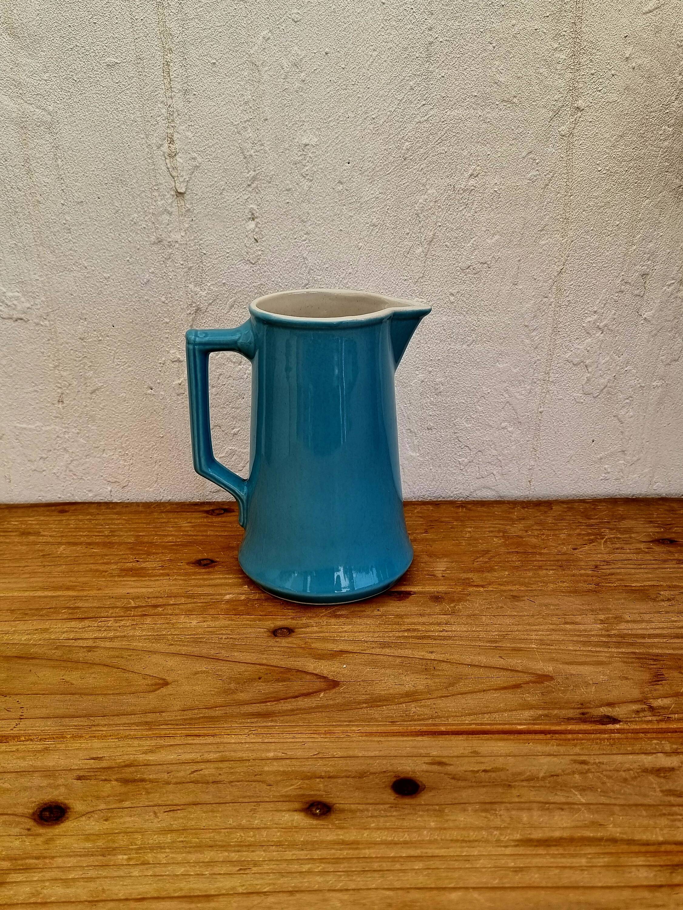 Vintage blue ceramic pitcher
