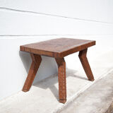 Carved wood coffee table, hammered wood table, side table, living room table, vintage table