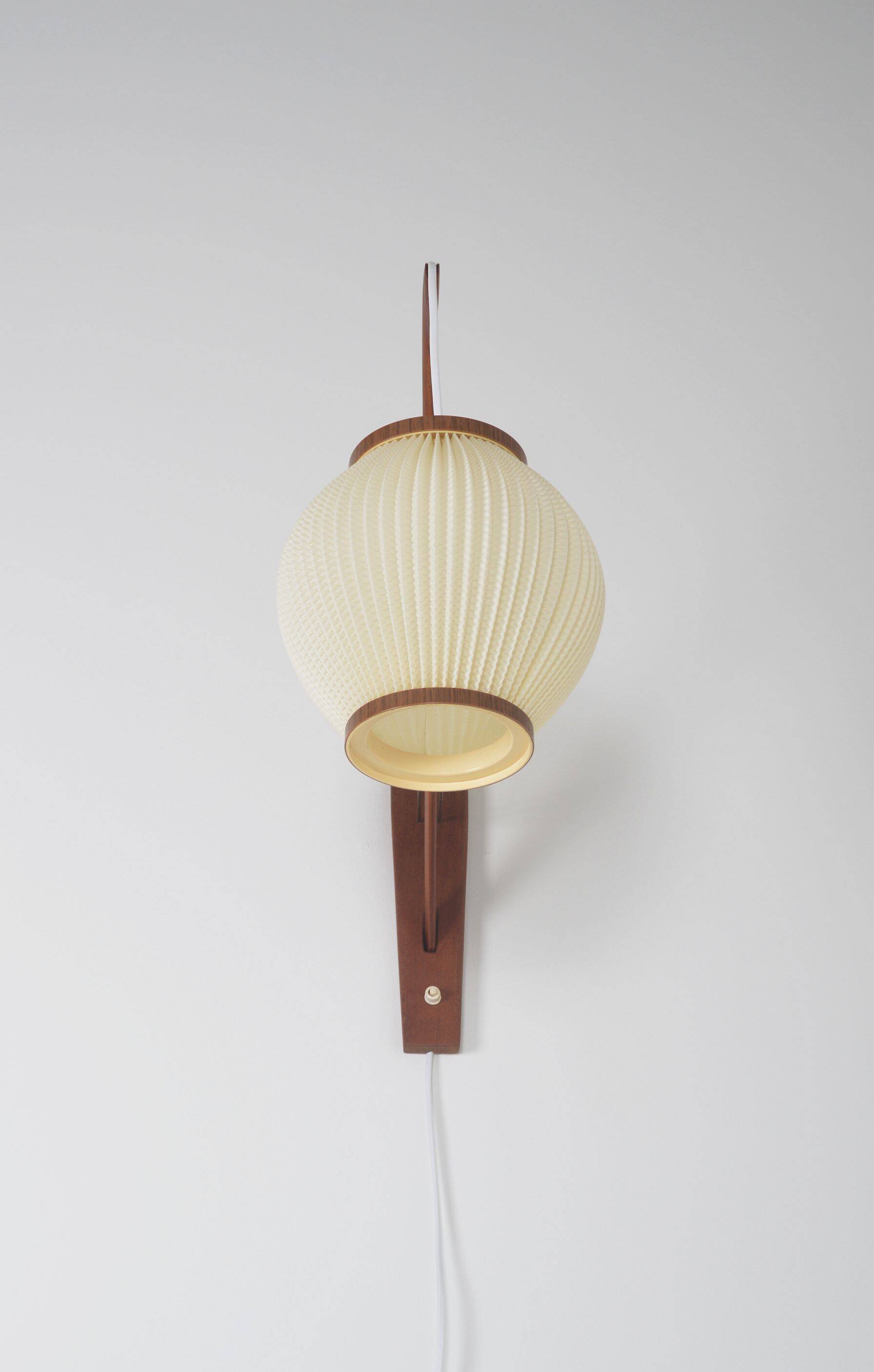 Danish teak wall lamp with pearl shade, 1960s