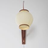 Danish teak wall lamp with pearl shade, 1960s