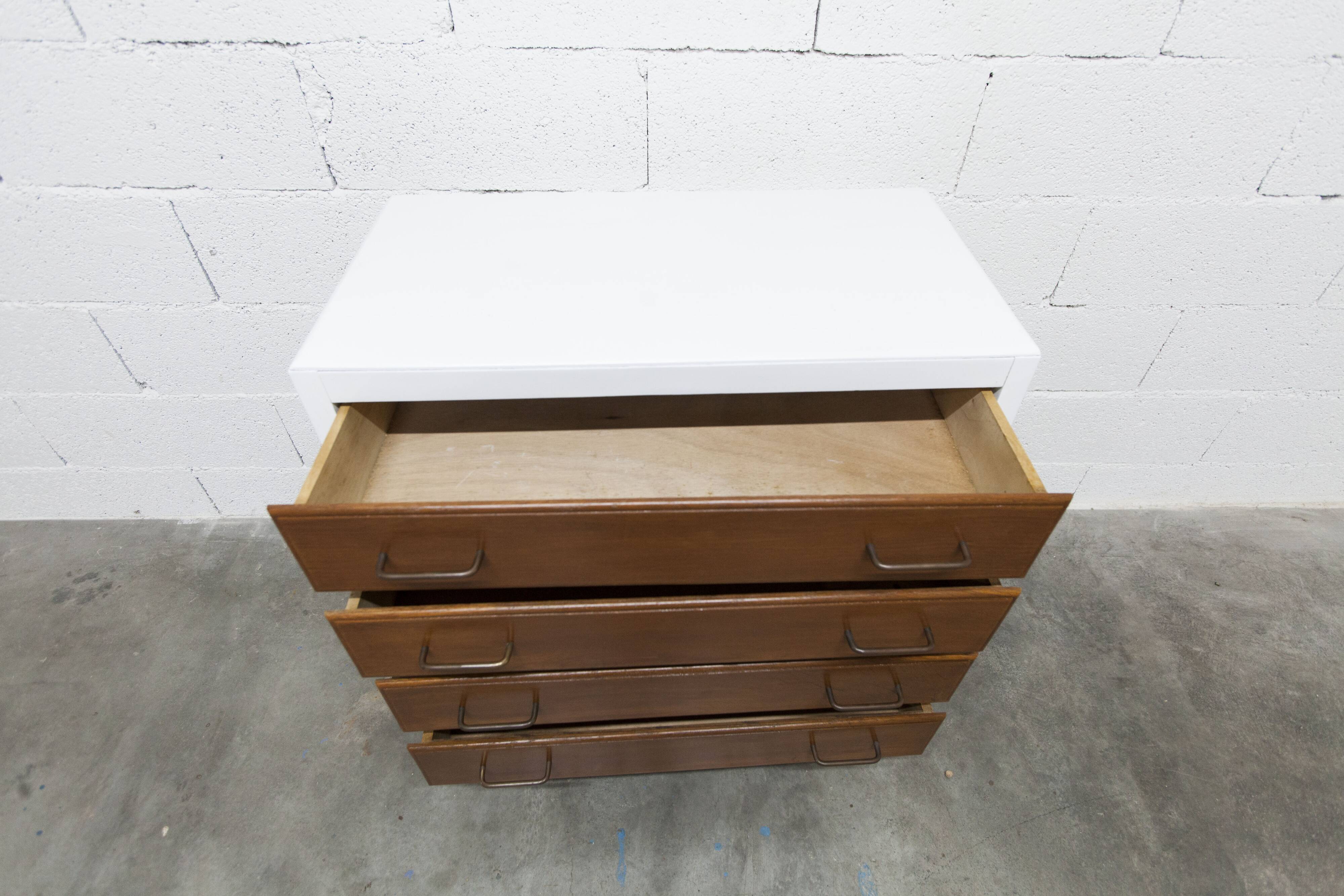 1960s chest of drawers with splayed legs and 4 drawers, refurbished
